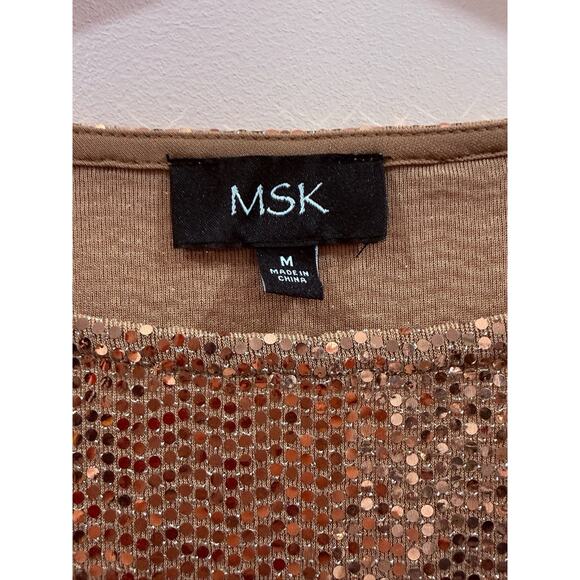 MSK Women's Rose Gold Sequin Boat-Neck Bell-Sleeve Blouse Top - Picture 7 of 7